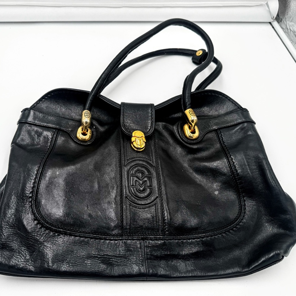 Marino Orlandi black leather satchel dr bag handles and strap included